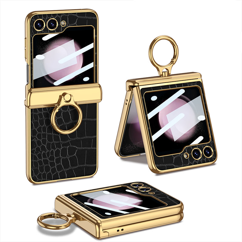 GKK til Samsung Galaxy Z Flip5 5G etui Magnetisk hængsel læder PC-telefon Kickstand Cover med lille skærm film GKK til Samsung Galaxy Z Flip5 5G etui Magnetisk hængsel læder PC-telefon Kickstand Cover med lille skærm film